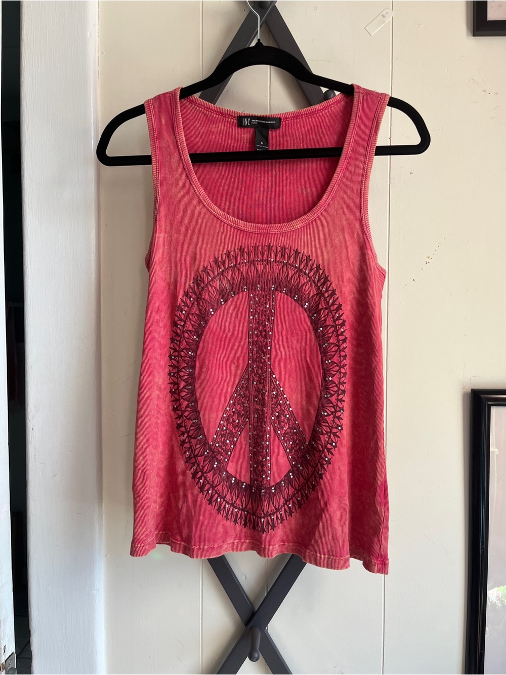 INC Pink Embellished Peace Sign Tank Top
